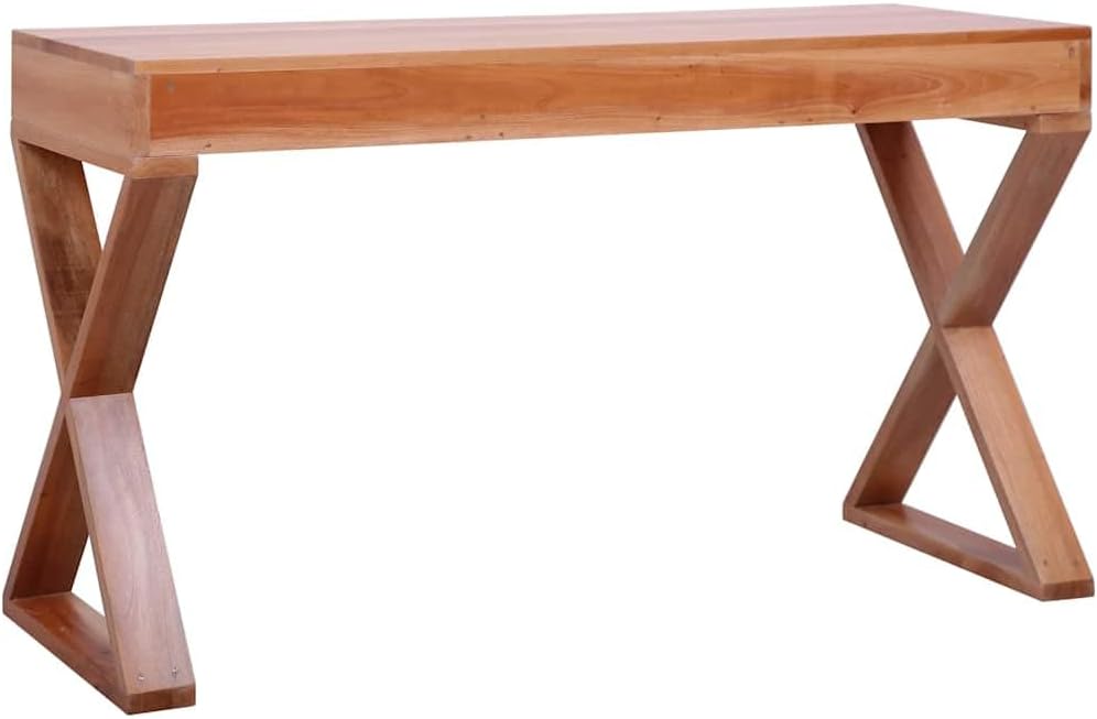 Solid Mahogany Wood Computer Desk with 3 Drawers, 45.3-Inch Natural Finish Writing Desk for Home Office, Study Room & Small Spaces