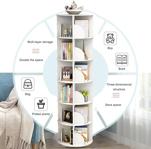 360° Rotating Bookshelf, Space-Saving Multi-Tier Shelf for Home, Office & Study, Stylish Storage for Books, Decor & Organizers (40x159cm)