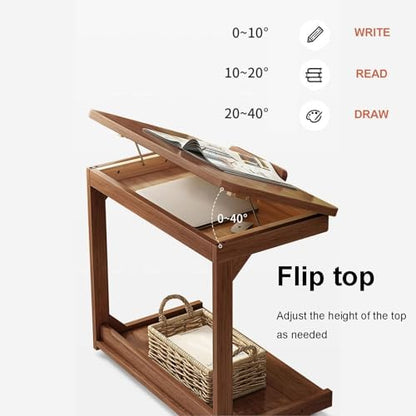 Adjustable Flip Top End Table with 2-Tier Storage, Sofa Side Table & Laptop Desk for Small Spaces, Bedroom, Living Room & Home Office
