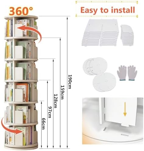 360° Rotating Bookshelf, Space-Saving Multi-Tier Shelf for Home, Office & Study, Stylish Storage for Books, Decor & Organizers (40x159cm)