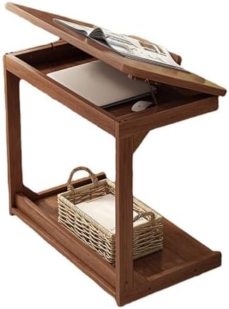 Adjustable Flip Top End Table with 2-Tier Storage, Sofa Side Table & Laptop Desk for Small Spaces, Bedroom, Living Room & Home Office