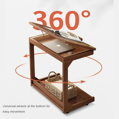 Adjustable Flip Top End Table with 2-Tier Storage, Sofa Side Table & Laptop Desk for Small Spaces, Bedroom, Living Room & Home Office