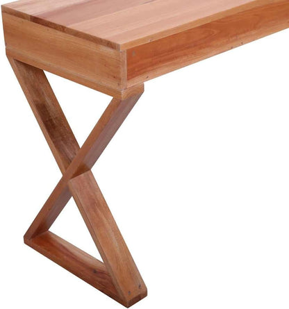 Solid Mahogany Wood Computer Desk with 3 Drawers, 45.3-Inch Natural Finish Writing Desk for Home Office, Study Room & Small Spaces