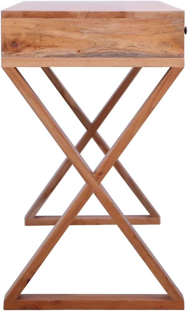 Solid Mahogany Wood Computer Desk with 3 Drawers, 45.3-Inch Natural Finish Writing Desk for Home Office, Study Room & Small Spaces