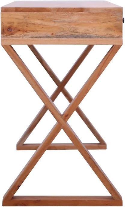 Solid Mahogany Wood Computer Desk with 3 Drawers, 45.3-Inch Natural Finish Writing Desk for Home Office, Study Room & Small Spaces