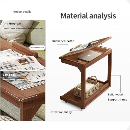 Adjustable Flip Top End Table with 2-Tier Storage, Sofa Side Table & Laptop Desk for Small Spaces, Bedroom, Living Room & Home Office