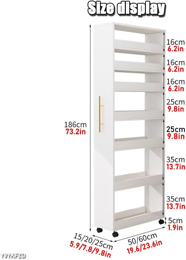 7-Tier Rolling Slim Storage Cart with Wheels, Narrow Kitchen Spice Rack Organizer Shelf for Pantry, Dining Room, Laundry & Small Spaces