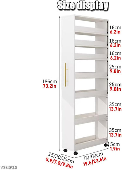 7-Tier Rolling Slim Storage Cart with Wheels, Narrow Kitchen Spice Rack Organizer Shelf for Pantry, Dining Room, Laundry & Small Spaces