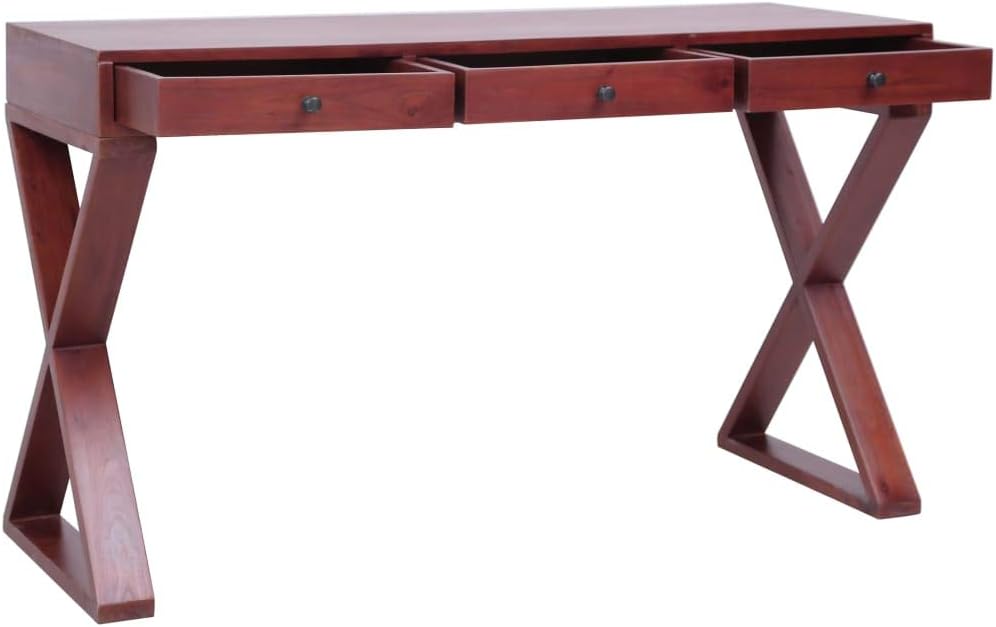 Solid Mahogany Wood Computer Desk with 3 Drawers, 45.3-Inch Natural Finish Writing Desk for Home Office, Study Room & Small Spaces