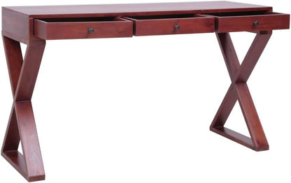 Solid Mahogany Wood Computer Desk with 3 Drawers, 45.3-Inch Natural Finish Writing Desk for Home Office, Study Room & Small Spaces