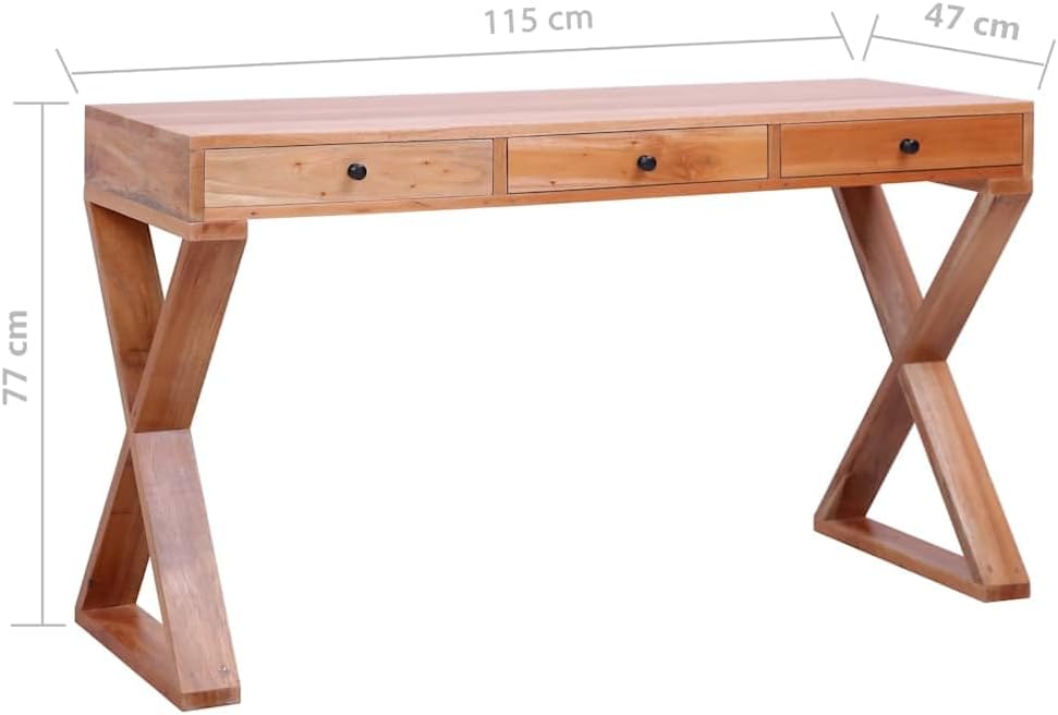 Solid Mahogany Wood Computer Desk with 3 Drawers, 45.3-Inch Natural Finish Writing Desk for Home Office, Study Room & Small Spaces