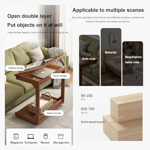 Adjustable Flip Top End Table with 2-Tier Storage, Sofa Side Table & Laptop Desk for Small Spaces, Bedroom, Living Room & Home Office