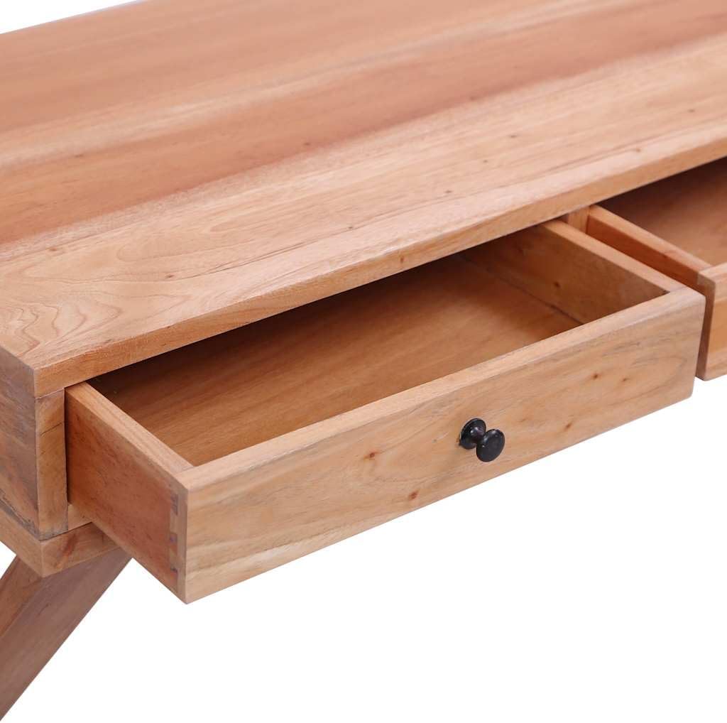 Solid Mahogany Wood Computer Desk with 3 Drawers, 45.3-Inch Natural Finish Writing Desk for Home Office, Study Room & Small Spaces