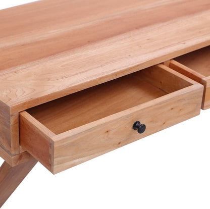 Solid Mahogany Wood Computer Desk with 3 Drawers, 45.3-Inch Natural Finish Writing Desk for Home Office, Study Room & Small Spaces