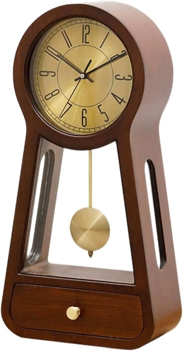 Silent Wooden Desk Clock, Modern Chinese Style Table Clock for Living Room, Bedroom, Office & Home Decor