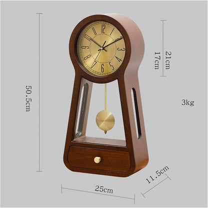 Silent Wooden Desk Clock, Modern Chinese Style Table Clock for Living Room, Bedroom, Office & Home Decor