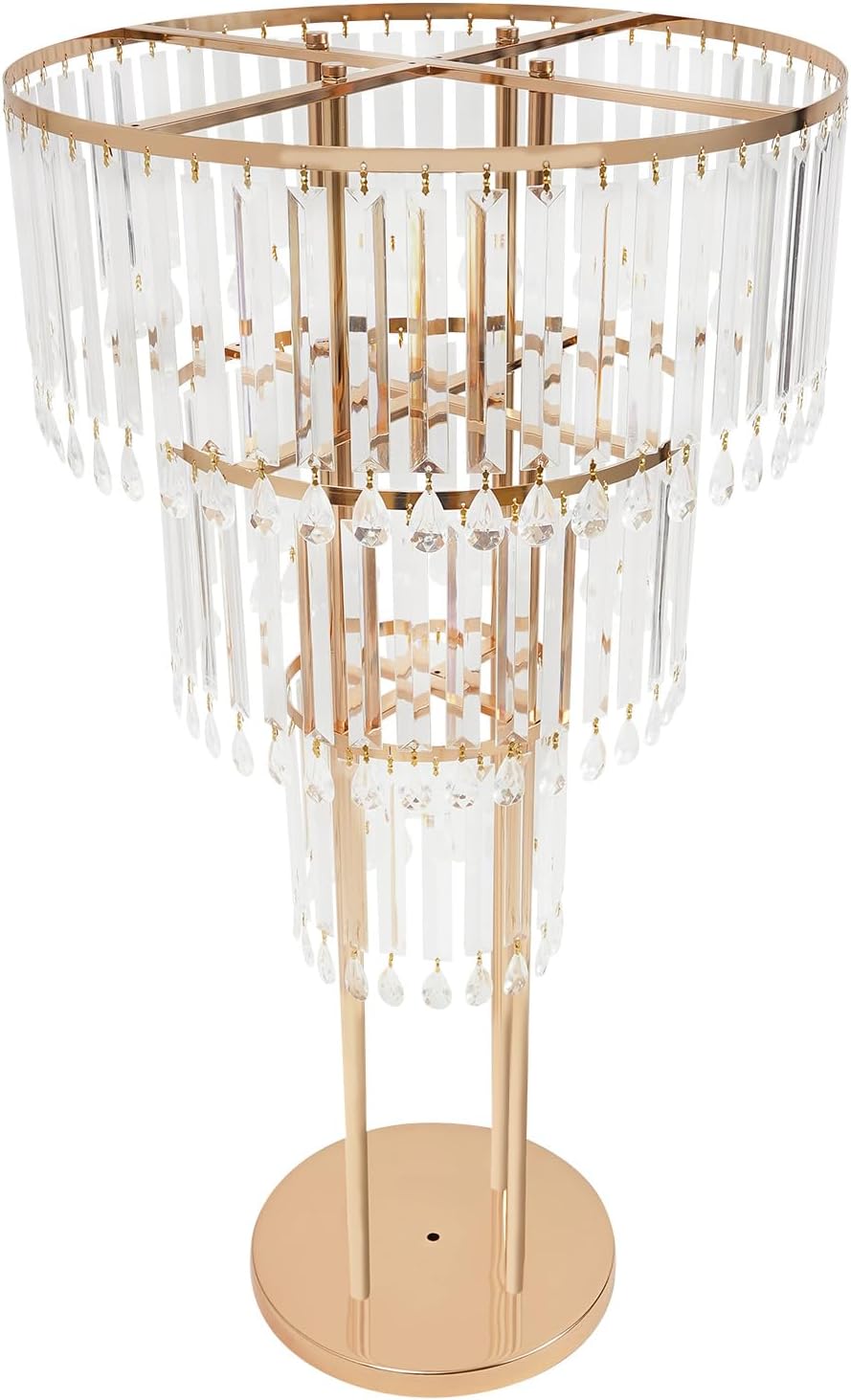 38.5-Inch Gold 3-Tier Crystal Wedding Flower Stand, Elegant Tabletop Centerpiece with Crystal Pendants for Weddings, Parties, Hotels & Home Decor