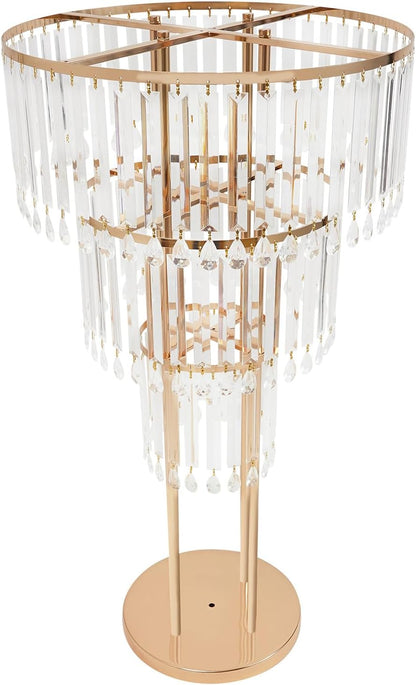 38.5-Inch Gold 3-Tier Crystal Wedding Flower Stand, Elegant Tabletop Centerpiece with Crystal Pendants for Weddings, Parties, Hotels & Home Decor