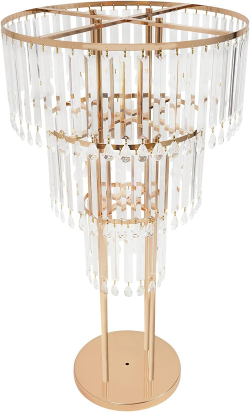 38.5-Inch Gold 3-Tier Crystal Wedding Flower Stand, Elegant Tabletop Centerpiece with Crystal Pendants for Weddings, Parties, Hotels & Home Decor