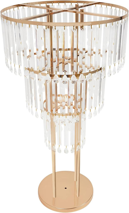 38.5-Inch Gold 3-Tier Crystal Wedding Flower Stand, Elegant Tabletop Centerpiece with Crystal Pendants for Weddings, Parties, Hotels & Home Decor