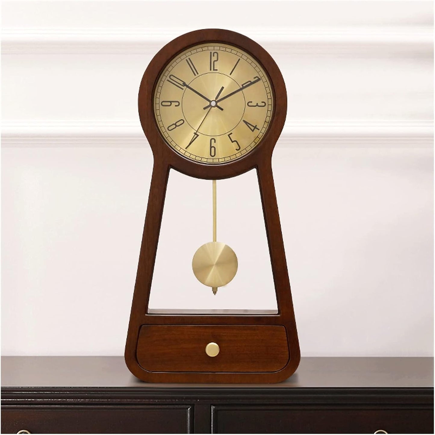 Silent Wooden Desk Clock, Modern Chinese Style Table Clock for Living Room, Bedroom, Office & Home Decor