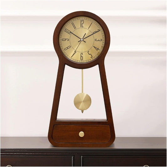 Silent Wooden Desk Clock, Modern Chinese Style Table Clock for Living Room, Bedroom, Office & Home Decor