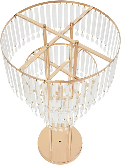 38.5-Inch Gold 3-Tier Crystal Wedding Flower Stand, Elegant Tabletop Centerpiece with Crystal Pendants for Weddings, Parties, Hotels & Home Decor
