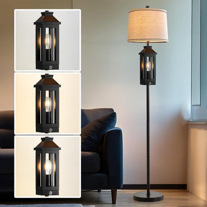 Retro Farmhouse Black Table Lamp & 63-Inch Floor Lamp Set, Modern Tall Standing Lamp for Living Room, Bedroom, Bedside & Home Decor