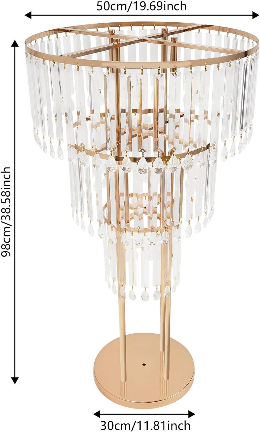 38.5-Inch Gold 3-Tier Crystal Wedding Flower Stand, Elegant Tabletop Centerpiece with Crystal Pendants for Weddings, Parties, Hotels & Home Decor