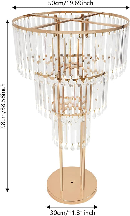 38.5-Inch Gold 3-Tier Crystal Wedding Flower Stand, Elegant Tabletop Centerpiece with Crystal Pendants for Weddings, Parties, Hotels & Home Decor