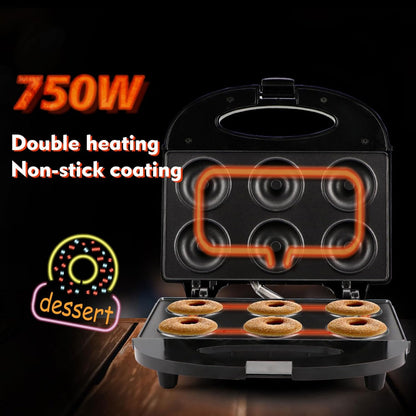 6-Hole Non-Stick Donut Maker Machine 750W, Automatic Donut Baking Appliance for Homemade Breakfast, Desserts, Muffins & Sweet Treats