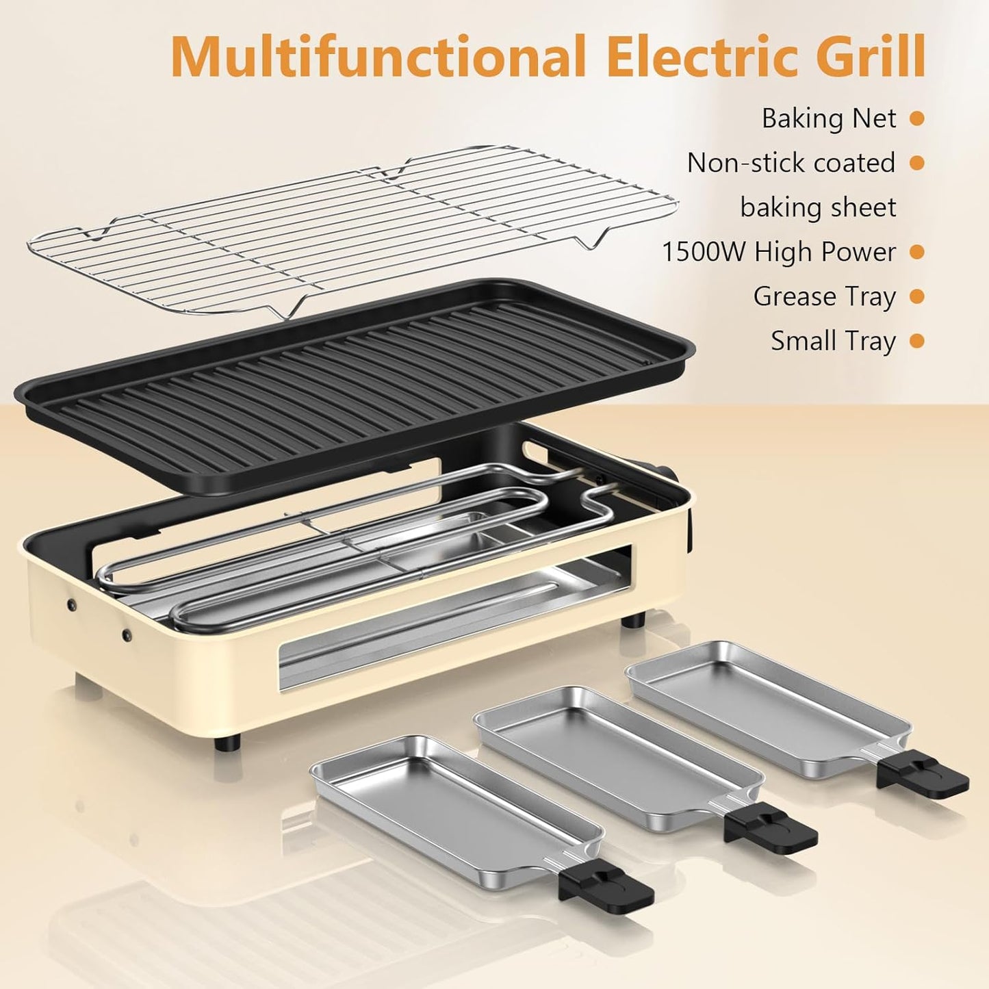 1500W Electric Smokeless Indoor Grill 2-in-1 with Non-Stick Removable Grill & Griddle Plates, Adjustable Temperature Korean BBQ & Cheese Pan, Dishwasher Safe