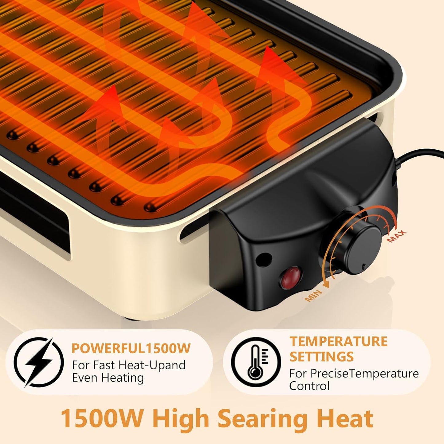 1500W Electric Smokeless Indoor Grill 2-in-1 with Non-Stick Removable Grill & Griddle Plates, Adjustable Temperature Korean BBQ & Cheese Pan, Dishwasher Safe
