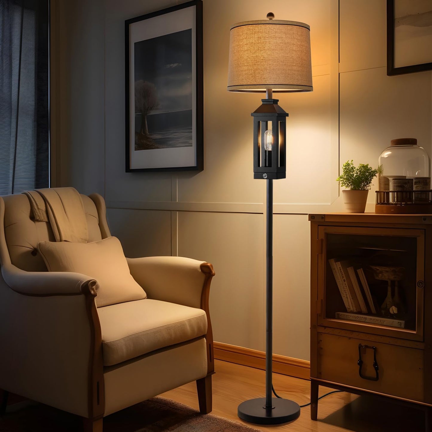 Retro Farmhouse Black Table Lamp & 63-Inch Floor Lamp Set, Modern Tall Standing Lamp for Living Room, Bedroom, Bedside & Home Decor
