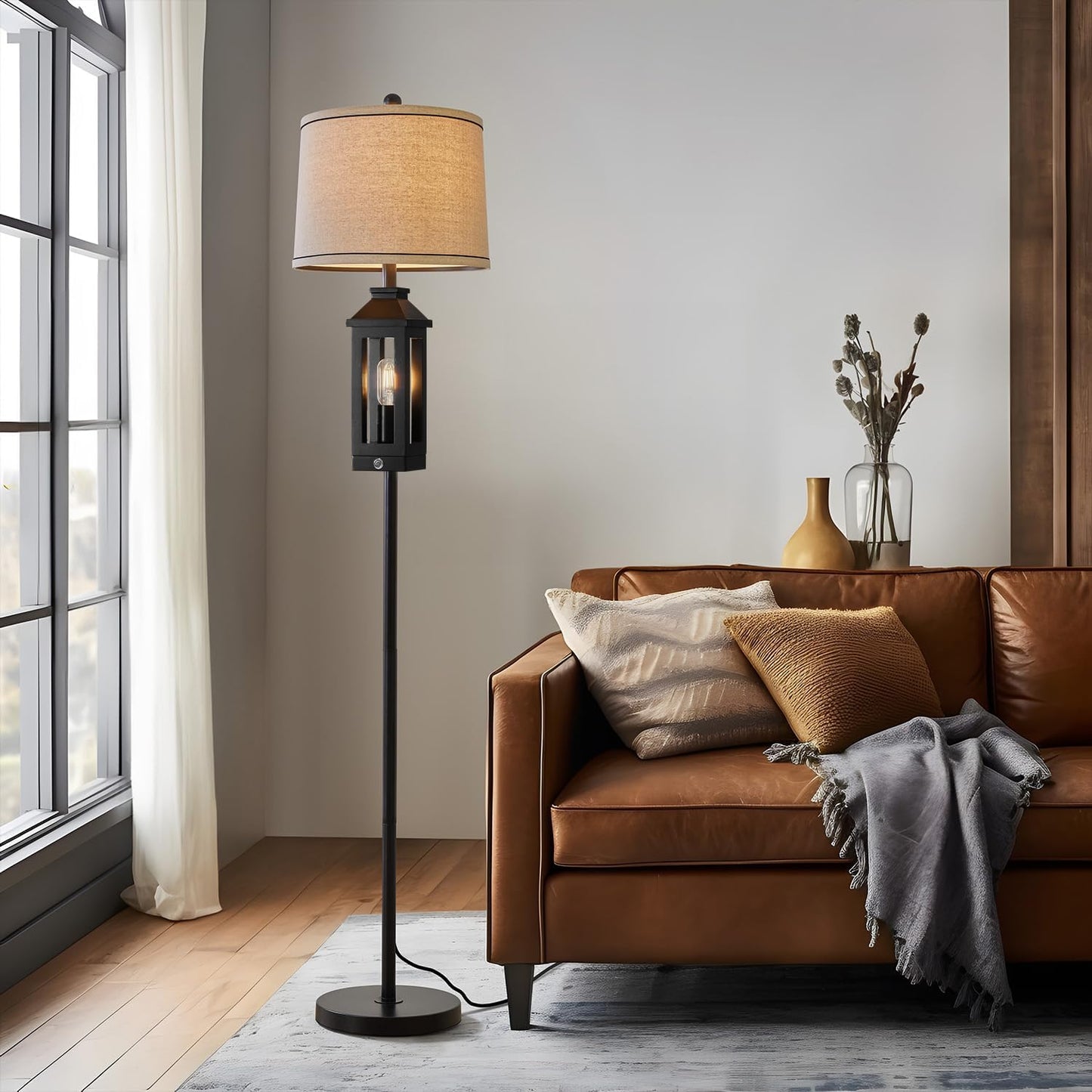 Retro Farmhouse Black Table Lamp & 63-Inch Floor Lamp Set, Modern Tall Standing Lamp for Living Room, Bedroom, Bedside & Home Decor