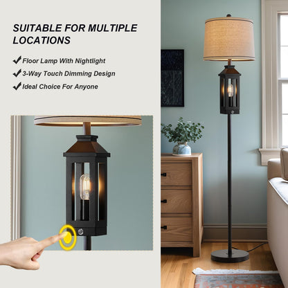 Retro Farmhouse Black Table Lamp & 63-Inch Floor Lamp Set, Modern Tall Standing Lamp for Living Room, Bedroom, Bedside & Home Decor