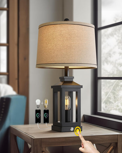 Retro Farmhouse Black Table Lamp & 63-Inch Floor Lamp Set, Modern Tall Standing Lamp for Living Room, Bedroom, Bedside & Home Decor
