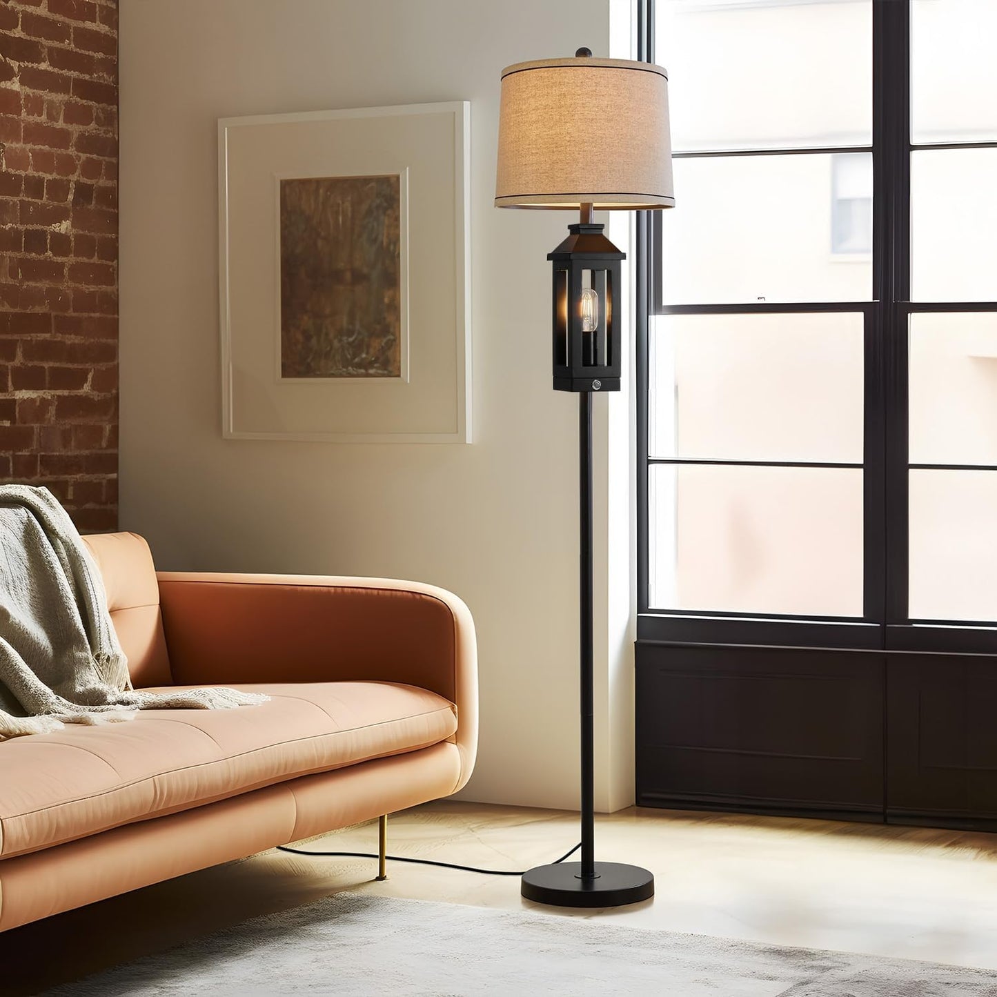 Retro Farmhouse Black Table Lamp & 63-Inch Floor Lamp Set, Modern Tall Standing Lamp for Living Room, Bedroom, Bedside & Home Decor