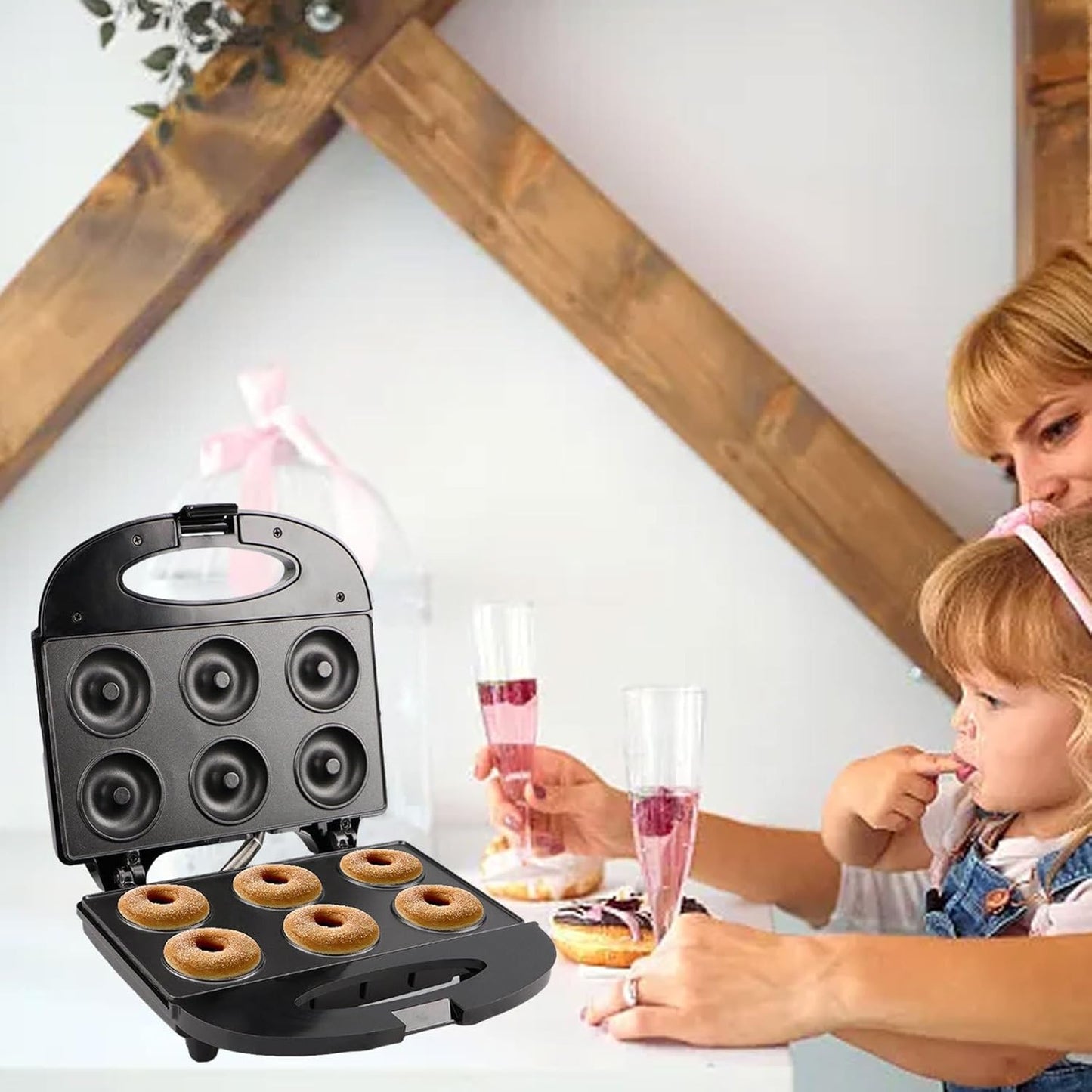 6-Hole Non-Stick Donut Maker Machine 750W, Automatic Donut Baking Appliance for Homemade Breakfast, Desserts, Muffins & Sweet Treats