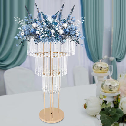 38.5-Inch Gold 3-Tier Crystal Wedding Flower Stand, Elegant Tabletop Centerpiece with Crystal Pendants for Weddings, Parties, Hotels & Home Decor