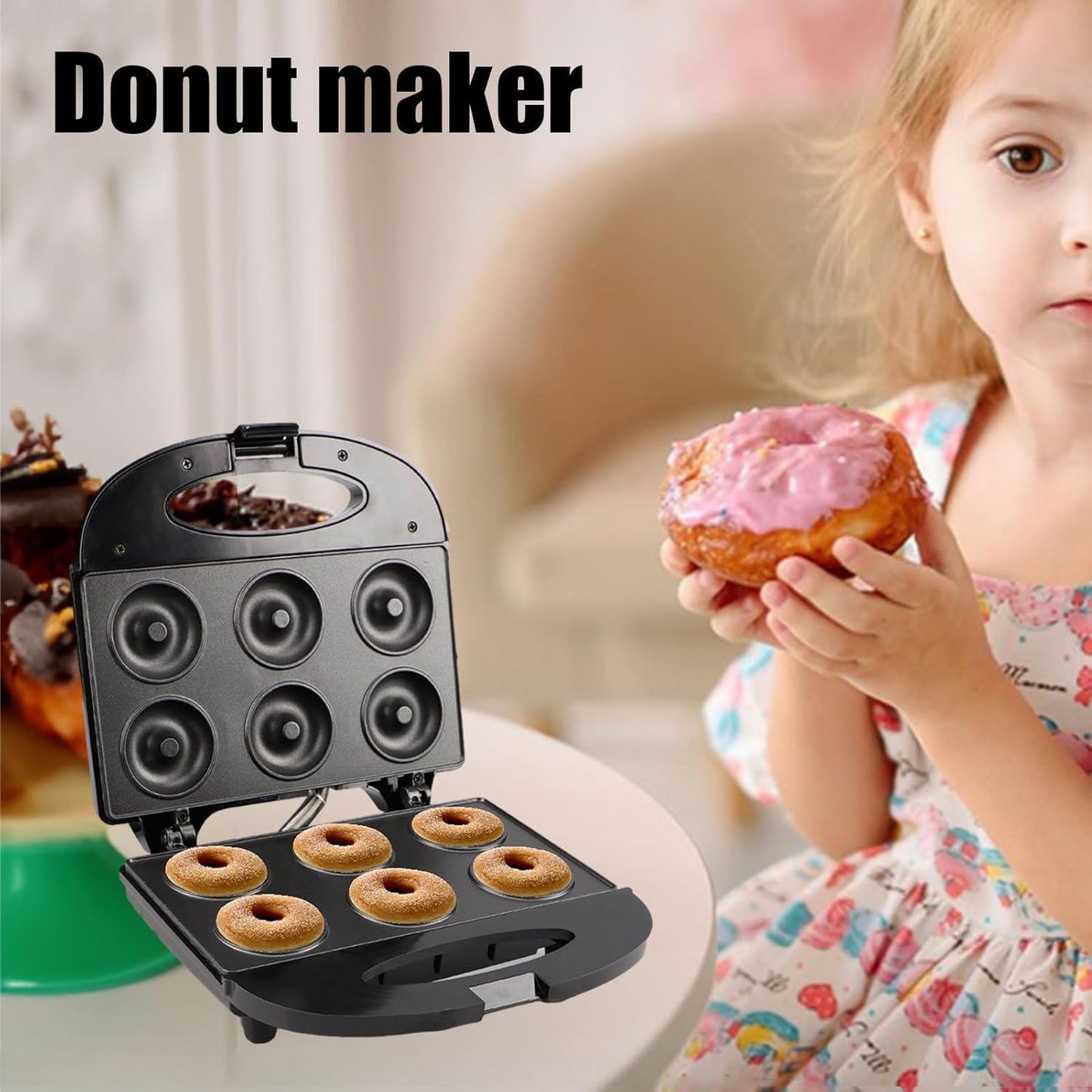 6-Hole Non-Stick Donut Maker Machine 750W, Automatic Donut Baking Appliance for Homemade Breakfast, Desserts, Muffins & Sweet Treats