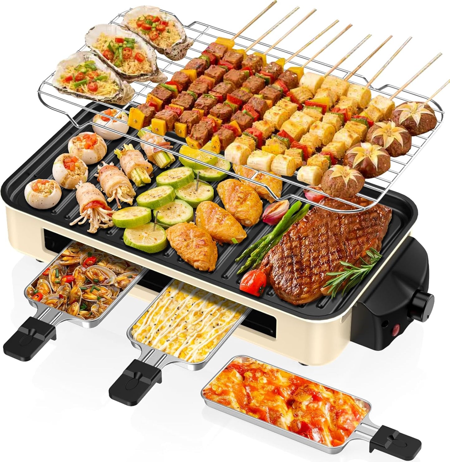 1500W Electric Smokeless Indoor Grill 2-in-1 with Non-Stick Removable Grill & Griddle Plates, Adjustable Temperature Korean BBQ & Cheese Pan, Dishwasher Safe