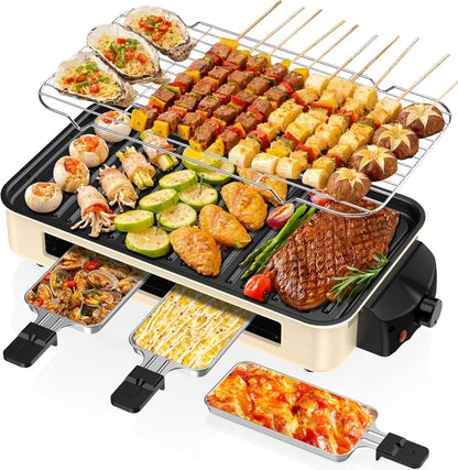 1500W Electric Smokeless Indoor Grill 2-in-1 with Non-Stick Removable Grill & Griddle Plates, Adjustable Temperature Korean BBQ & Cheese Pan, Dishwasher Safe