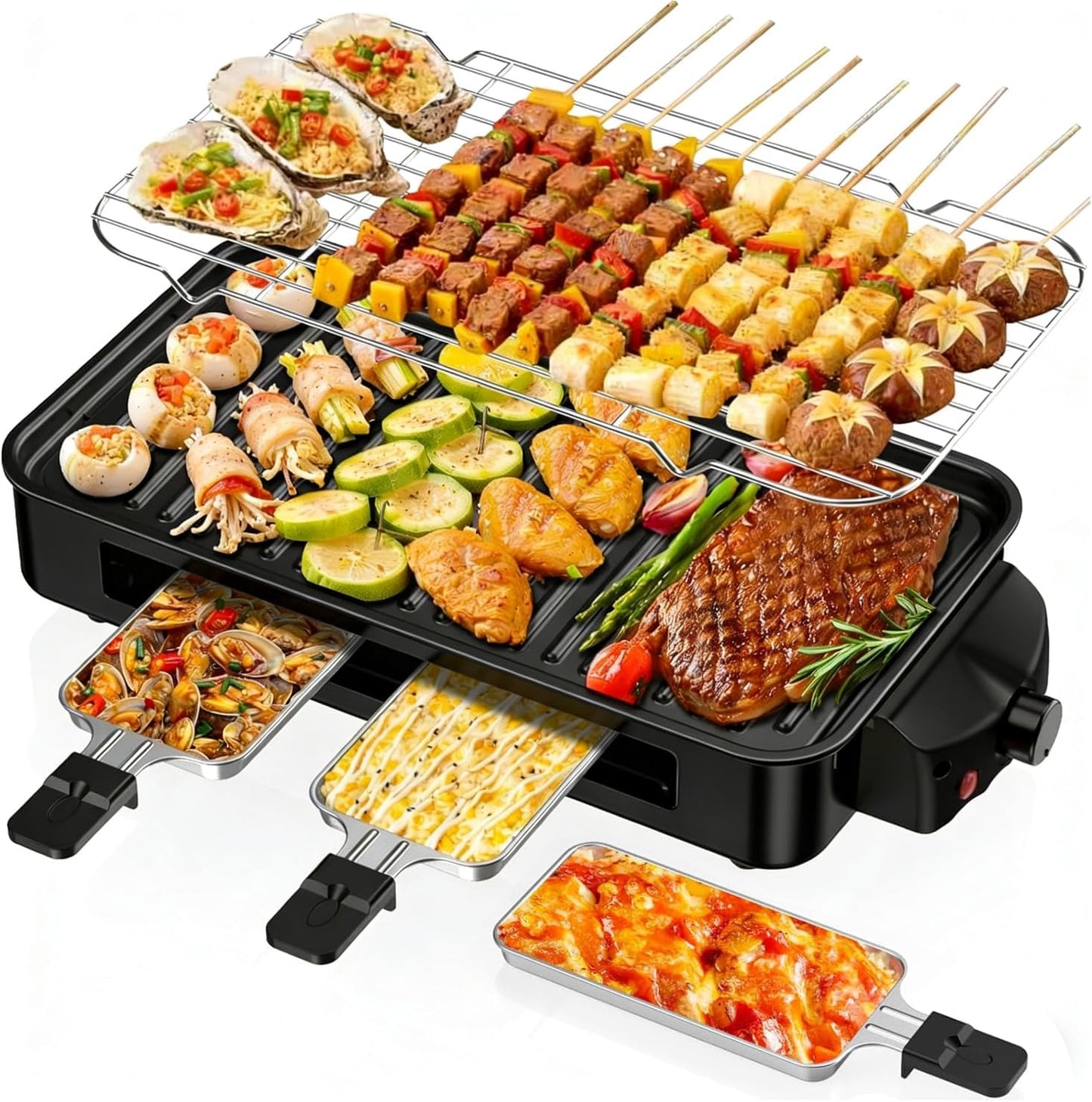 1500W Electric Smokeless Indoor Grill 2-in-1 with Non-Stick Removable Grill & Griddle Plates, Adjustable Temperature Korean BBQ & Cheese Pan, Dishwasher Safe