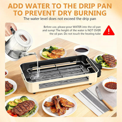 1500W Electric Smokeless Indoor Grill 2-in-1 with Non-Stick Removable Grill & Griddle Plates, Adjustable Temperature Korean BBQ & Cheese Pan, Dishwasher Safe