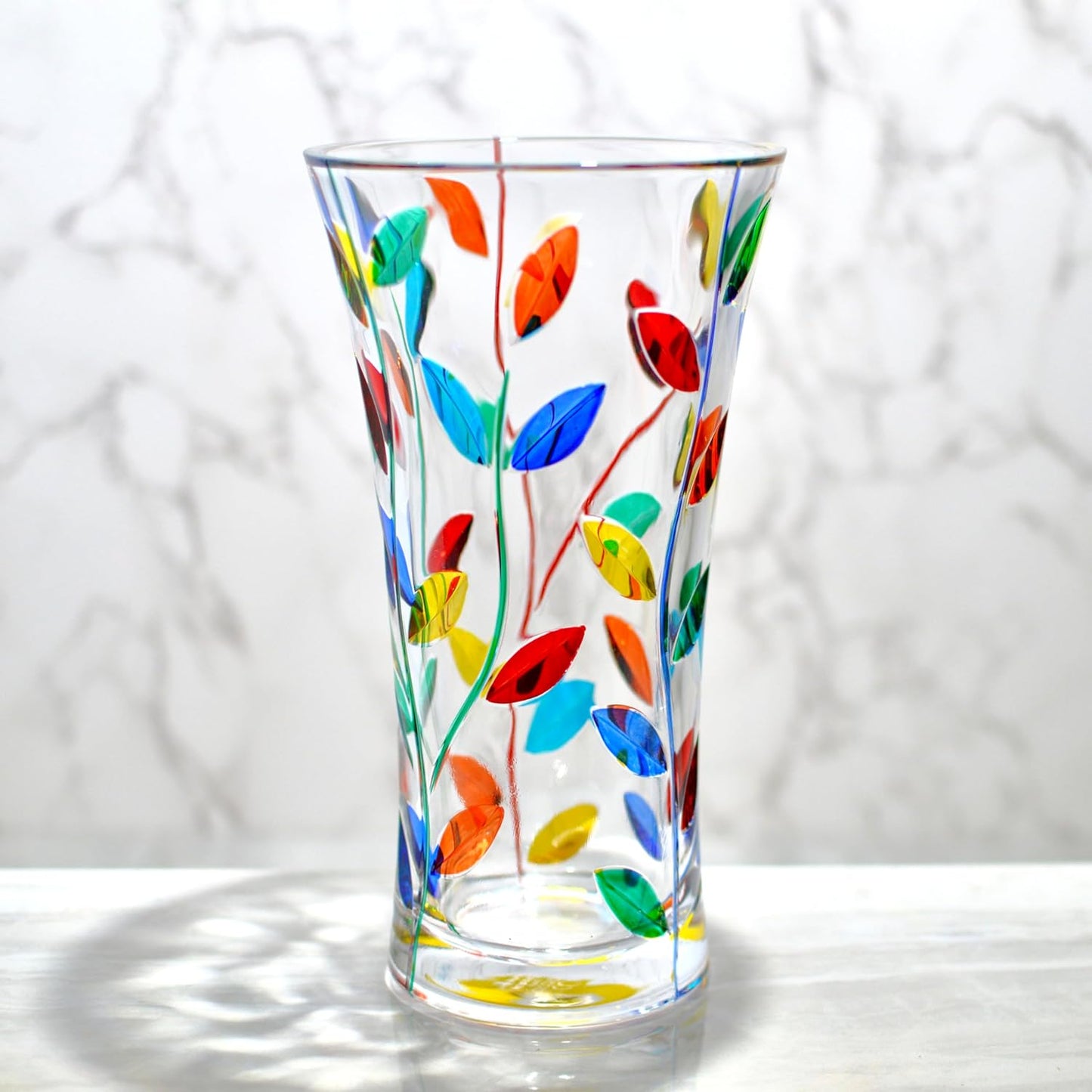 8.5-Inch Italian Crystal Tree of Life Glass Vase, Elegant Clear Flower Vase for Home, Wedding Centerpieces, Living Room & Kitchen Decor